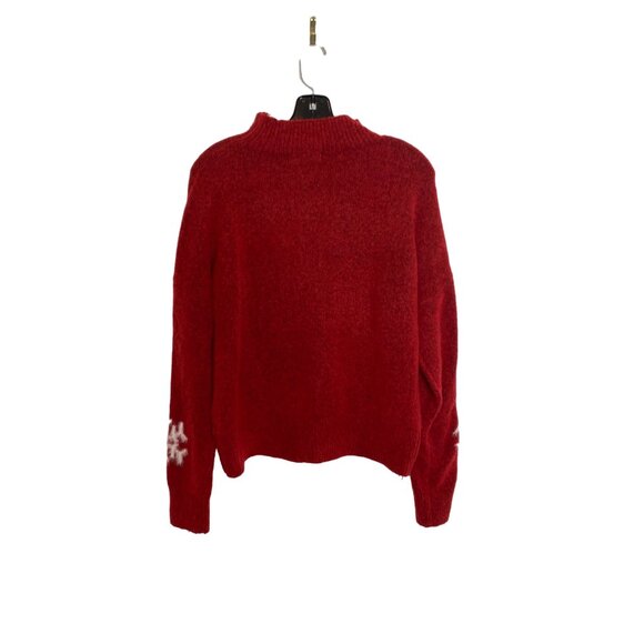 JESSICA SIMPSON WOMEN'S RED HOLIDAY SNOWFLAKE FUZZY MOCK NECK SWEATER SZ L - Picture 3 of 4